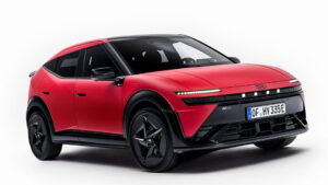 Hyundai IONIQ 3 fotograferet forfra i studiet
