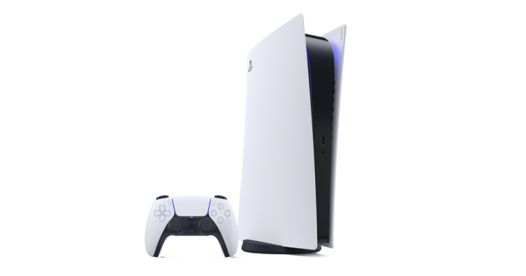 PlayStation 5 med disc-drev og DualSense-controller