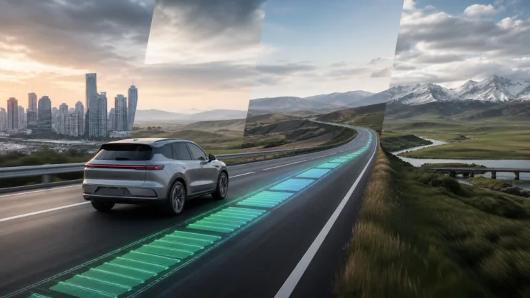 Illustration af en elektrisk SUV på en lang testtur gennem Kina