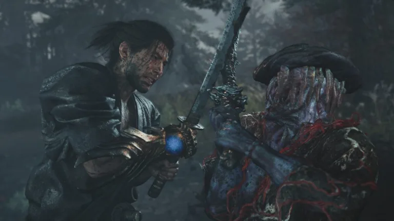 Miyamoto Musashi kæmper mod en Genma i Onimusha Way of the Sword