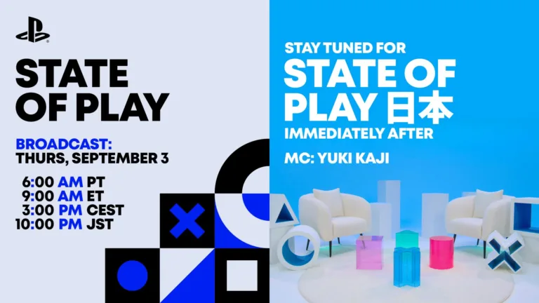 Officiel State of Play-grafik med start klokken 15 CEST og State of Play Japan umiddelbart efter