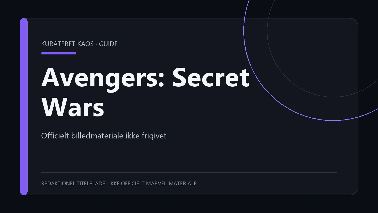 Redaktionel titelplade med teksten Avengers: Secret Wars