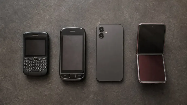 Fire generationer af smartphones fra fysisk tastatur til foldbar skærm.