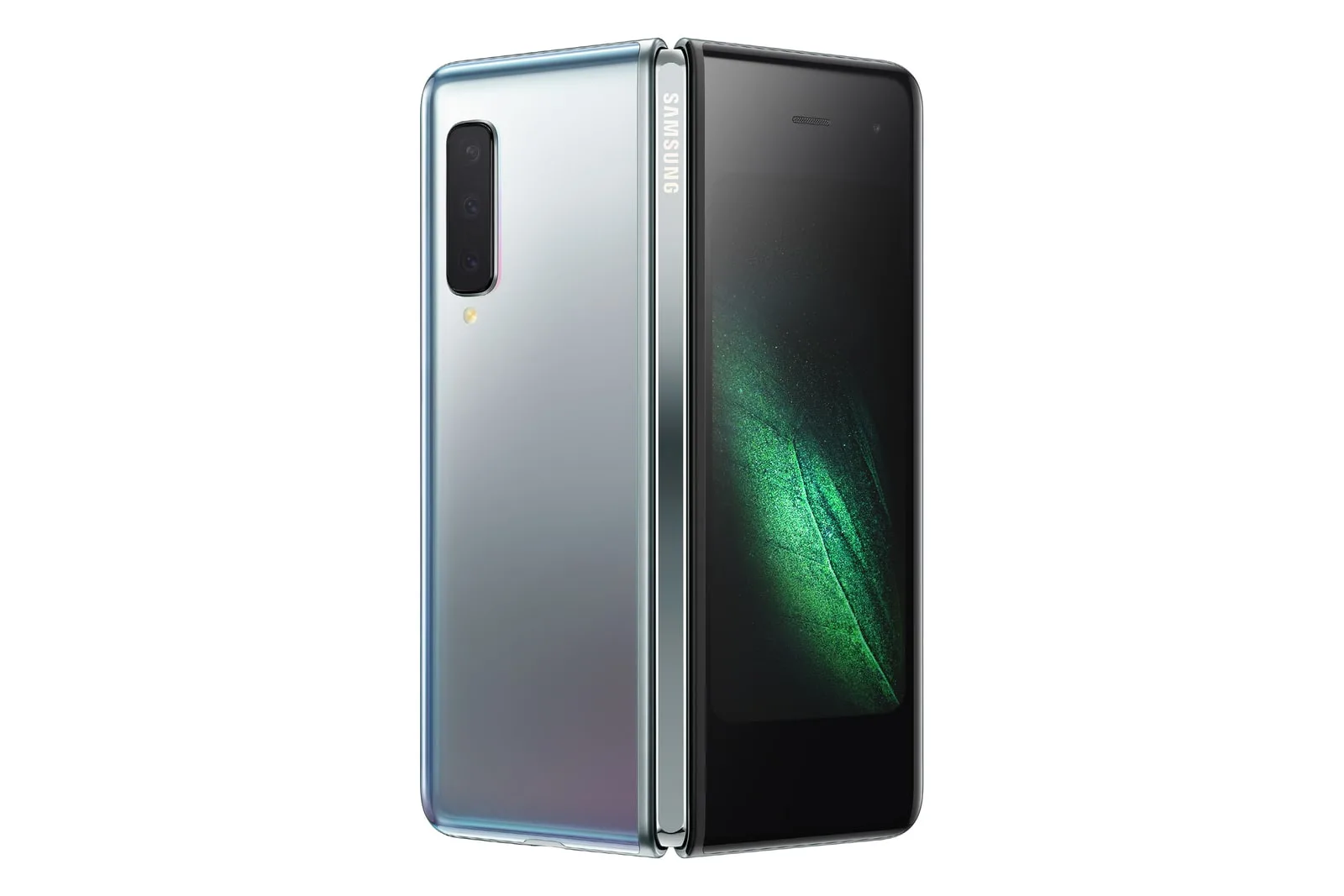 Samsung Galaxy Fold fra 2019 set tæt på telefonens hængsel.