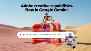 Adobes kreative værktøjer vist i en samtale med Google Gemini
