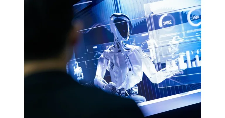 XPENG IRON-robot vist foran en digital teknologibaggrund