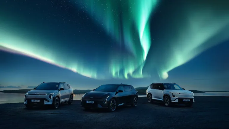 Kias EV3 GT, EV4 GT og EV5 GT. Arkivfoto.