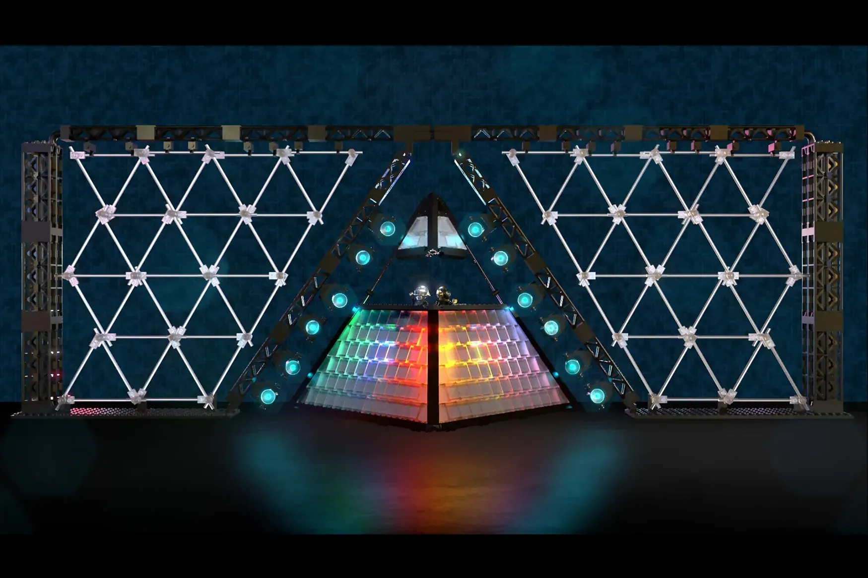 Fanbygget LEGO-model af Daft Punks Alive 2007-pyramidescene, ikke det endelige produkt